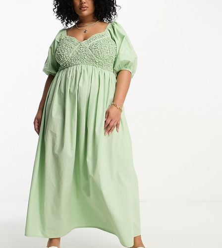 ASOS DESIGN Curve - Vestito midi in cotone salvia arricciato stile corsetto - ASOS Curve - Modalova