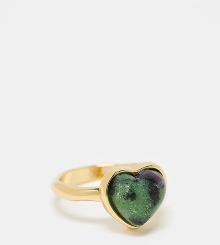 Anello placcato 14 k con pietra agata verde vera semipreziosa a forma di cuore effetto fuso con confezione regalo - ASOS DESIGN - Modalova