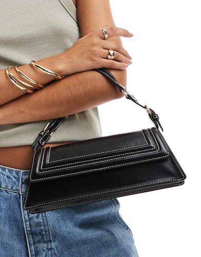 Borsa da spalla allungata strutturata nera con cuciture a contrasto - ASOS DESIGN - Modalova