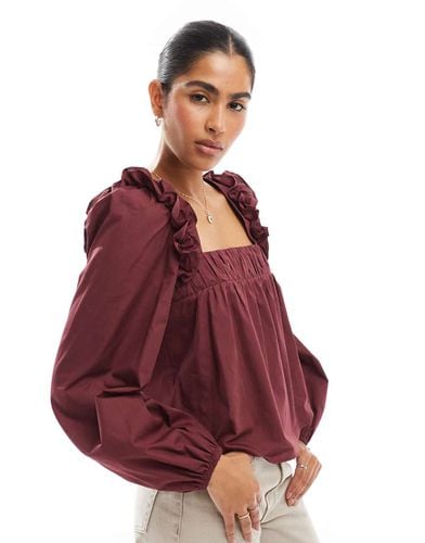 Blusa a trapezio bordeaux in popeline con spalle con volant - ASOS DESIGN - Modalova