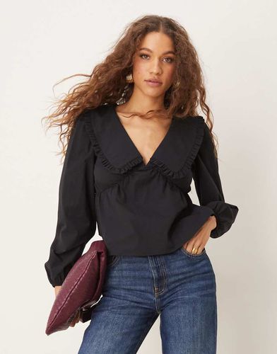 Blusa in popeline nera con colletto a contrasto - ASOS DESIGN - Modalova