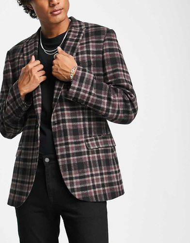 Blazer slim bordeaux a quadri - ASOS DESIGN - Modalova