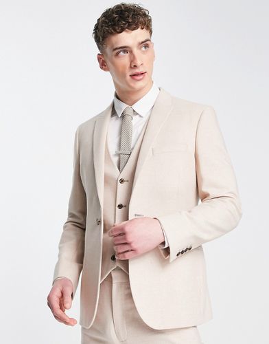 Giacca da abito skinny in misto lana color pietra con trama a cesto - ASOS DESIGN - Modalova