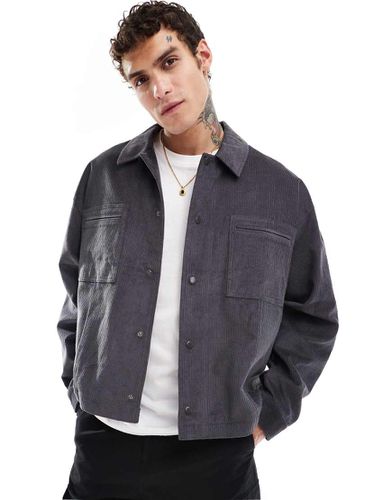 Giacca harrington oversize grigia in velluto a coste con tasche - ASOS DESIGN - Modalova