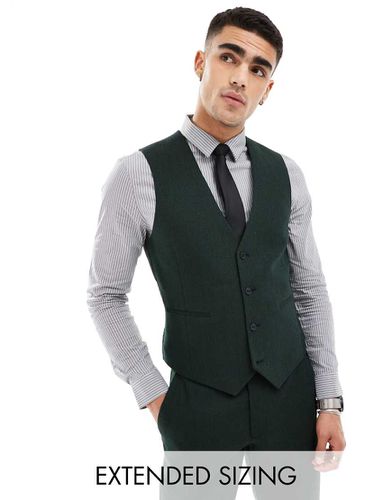 Gilet da abito slim fit in misto lana bottiglia con motivo a spina di pesce - ASOS DESIGN - Modalova