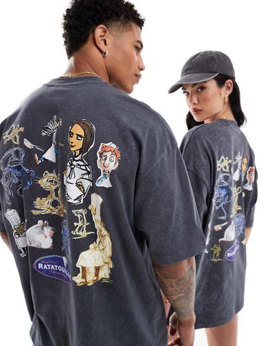 Disney Pixar - T-shirt unisex oversize nero slavato con stampa di Ratatouille - ASOS DESIGN - Modalova