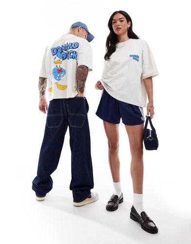 Disney - T-shirt unisex squadrata oversize bianca con stampe "Donald Duck" Disney in rilievo - ASOS DESIGN - Modalova