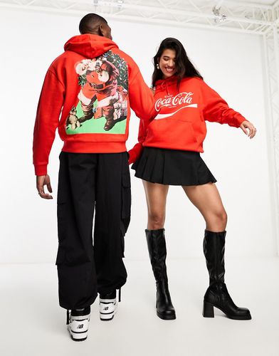 Felpa con cappuccio unisex oversize rossa con stampa natalizia "Coca Cola Santa" su licenza - ASOS DESIGN - Modalova