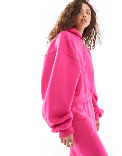 Felpa con cappuccio oversize rosa con zip e maniche a palloncino - ASOS DESIGN - Modalova