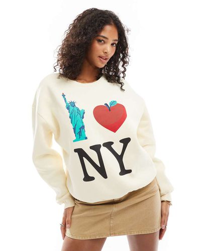 Felpa écru con interno spazzolato e grafica "New York" - ASOS DESIGN - Modalova