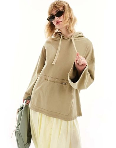 Felpa oversize con cappuccio beige lavaggio acido - ASOS DESIGN - Modalova