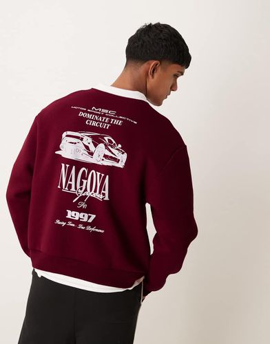 Felpa oversize squadrata bordeaux con stampa con automobile sul retro - ASOS DESIGN - Modalova