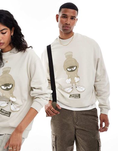 Felpa oversize unisex color pietra con stampa "Looney Tunes Marvin the Martian" - ASOS DESIGN - Modalova