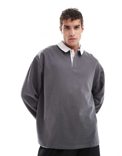 Felpa polo stile rugby oversize color antracite - ASOS DESIGN - Modalova