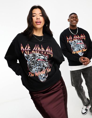 Felpa unisex oversize nera con grafica "Def Leppard World Tour" su licenza - ASOS DESIGN - Modalova