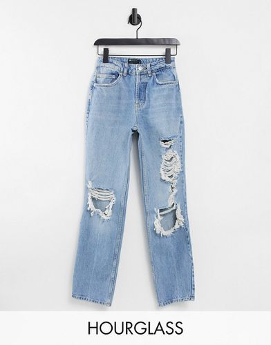 Hourglass - Jeans dritti a vita alta in stile anni '90 in lavaggio chiaro con strappi grandi - ASOS DESIGN - Modalova