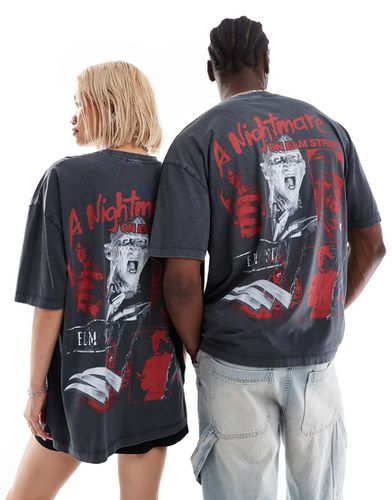 Halloween - T-shirt unisex oversize slavato con stampa "Nightmare On Elm Street" - ASOS DESIGN - Modalova