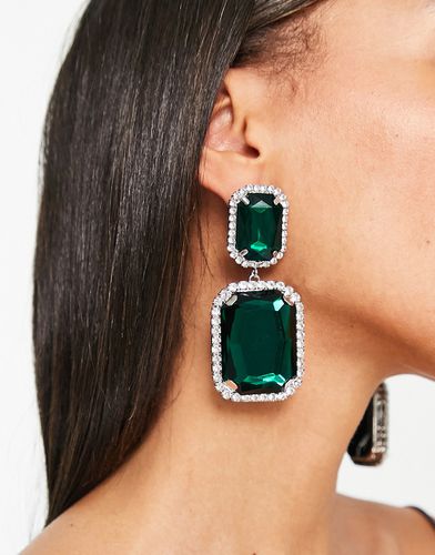 Orecchini argentati pendenti con cristalli oversize color smeraldo - ASOS DESIGN - Modalova