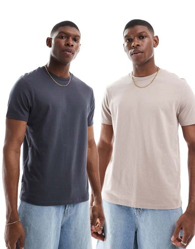Lot de 2 t-shirts ras de cou basiques - Anthracite et taupe - Asos Design - Modalova