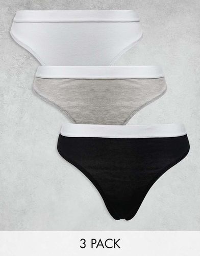 Lillie - Confezione da 3 perizomi nero, grigio e bianco con elastico in vita - ASOS DESIGN - Modalova