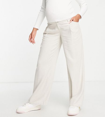 Maternity - Pantaloni in misto lino a fondo ampio color avena - ASOS DESIGN - Modalova