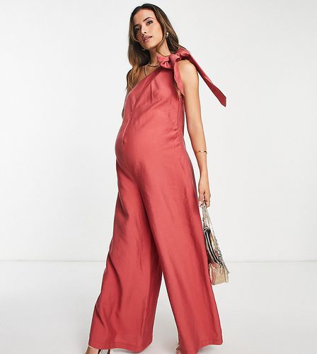Maternity - Tuta jumpsuit monospalla in lino mattone con allacciatura - ASOS DESIGN - Modalova