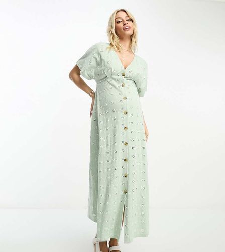 ASOS DESIGN Maternity - Vestito midi con scollo a V e bottoni in pizzo sangallo salvia e crema a contrasto - ASOS Maternity - Modalova