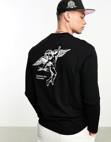 Maglietta a maniche lunghe comoda nera con stampa di cherubino sul retro - ASOS DESIGN - Modalova