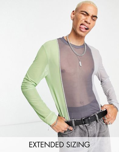 Maglietta a maniche lunghe skinny in rete grigia e verde color block - ASOS DESIGN - Modalova