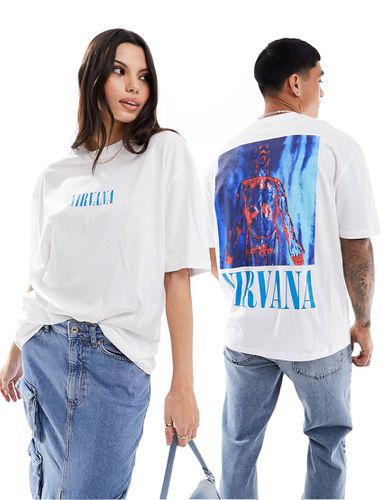 Maglietta unisex oversize bianca con cappuccio e stampa dei Nirvana - ASOS DESIGN - Modalova