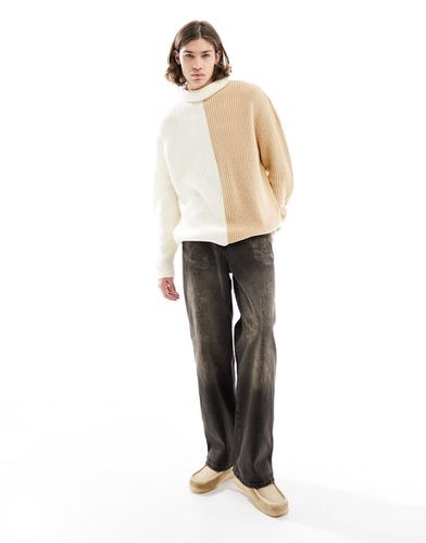 Maglione con collo alto beige e grigio vestibilità comoda - ASOS DESIGN - Modalova