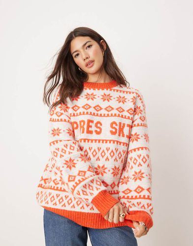 Maglione oversize girocollo rosso con motivo Fair Isle e scritta "Apres Ski" - ASOS DESIGN - Modalova