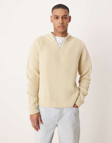 Maglione squadrato vestibilità comoda beige con zip corta - ASOS DESIGN - Modalova