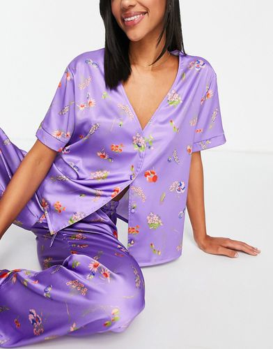 Mix & Match - Camicia del pigiama senza colletto in raso a fiori - ASOS DESIGN - Modalova
