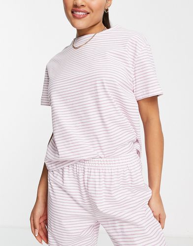 Mix and Match - T-shirt del pigiama in cotone bianca e lilla a righe - MULTI - ASOS DESIGN - Modalova