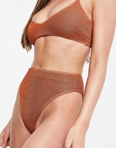 Mix and Match - Slip bikini sgambati a vita alta color ruggine glitterato - ASOS DESIGN - Modalova