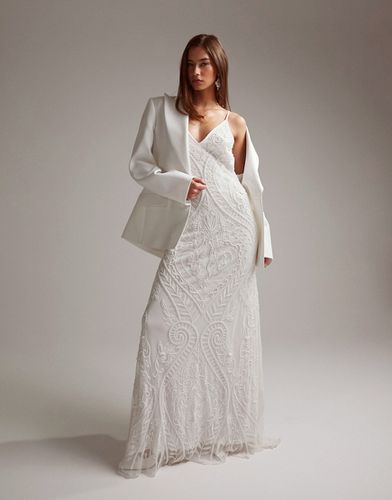 Neve - Vestito da sposa con spalline sottili decorato con ricami e perline - ASOS DESIGN - Modalova