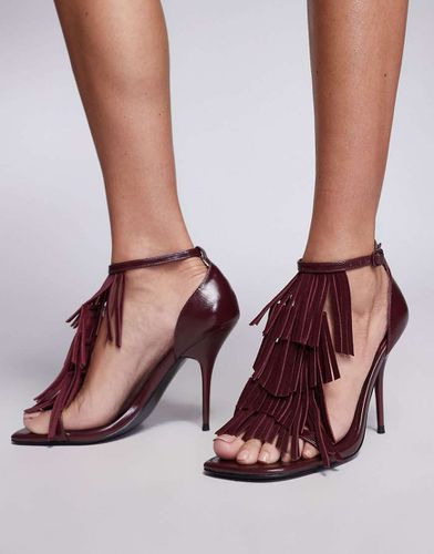 Night Shade - Sandali premium in pelle bordeaux con tacco e frange - ASOS DESIGN - Modalova