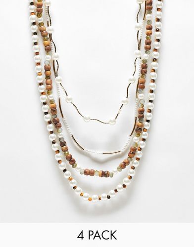 Set di 4 collane con perle e perline miste - ASOS DESIGN - Modalova