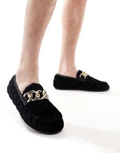 Pantofole stile mocassino in velluto trapuntato con dettagli metallici dorati - ASOS DESIGN - Modalova