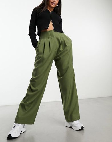 Pantaloni comodi sartoriali a vita alta color oliva con cuciture a vista - ASOS DESIGN - Modalova