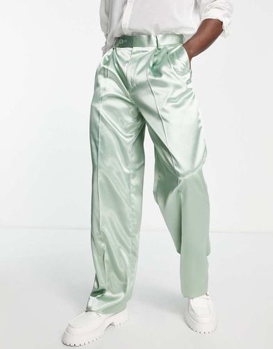 Pantaloni da abito con fondo ampio in raso testurizzato salvia - ASOS DESIGN - Modalova