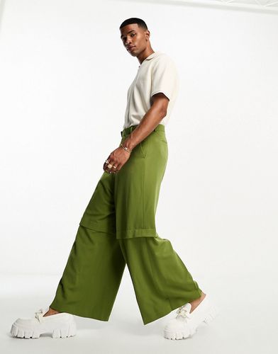 Pantaloni eleganti a due strati a fondo molto ampio verdi - ASOS DESIGN - Modalova