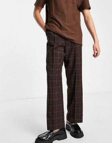 Pantaloni eleganti a quadri marroni con fondo ampio e coulisse - ASOS DESIGN - Modalova
