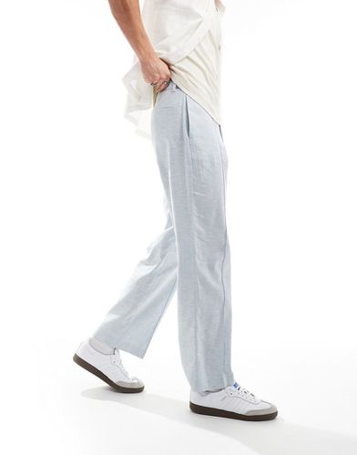 Pantaloni eleganti a vita alta e fondo ampio azzurri in lino con motivo a spina di pesce - ASOS DESIGN - Modalova