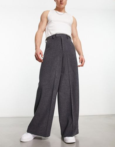 Pantaloni eleganti con fondo molto ampio in misto lana antracite - ASOS DESIGN - Modalova