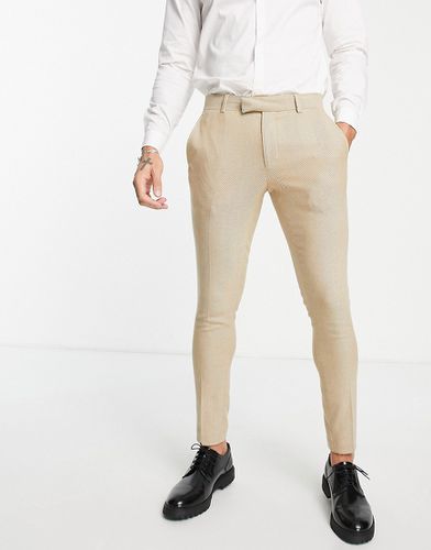 Pantaloni eleganti super skinny in misto lana color pietra con motivo a spina di pesce ampio - ASOS DESIGN - Modalova