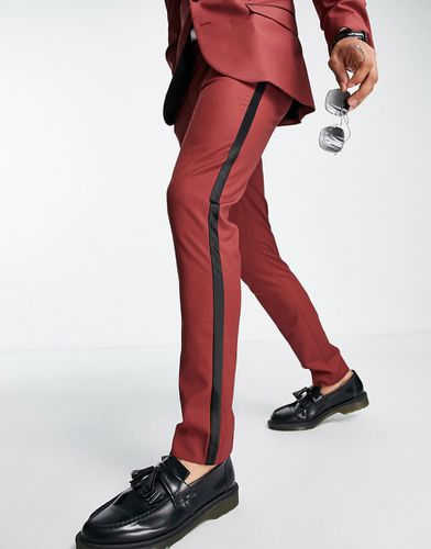 Pantaloni skinny da smoking rossi con riga laterale in raso - ASOS DESIGN - Modalova