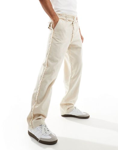 Pantaloni taglio comodo in lino color pietra con cuciture sfrangiate in coordinato - ASOS DESIGN - Modalova