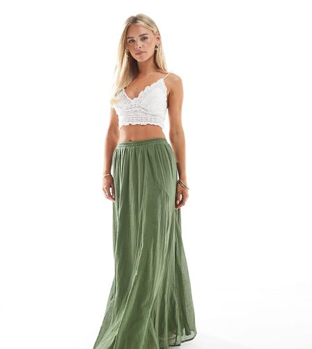 ASOS DESIGN Petite - Jupe longue à godets en coton - Kaki - Asos Petite - Modalova
